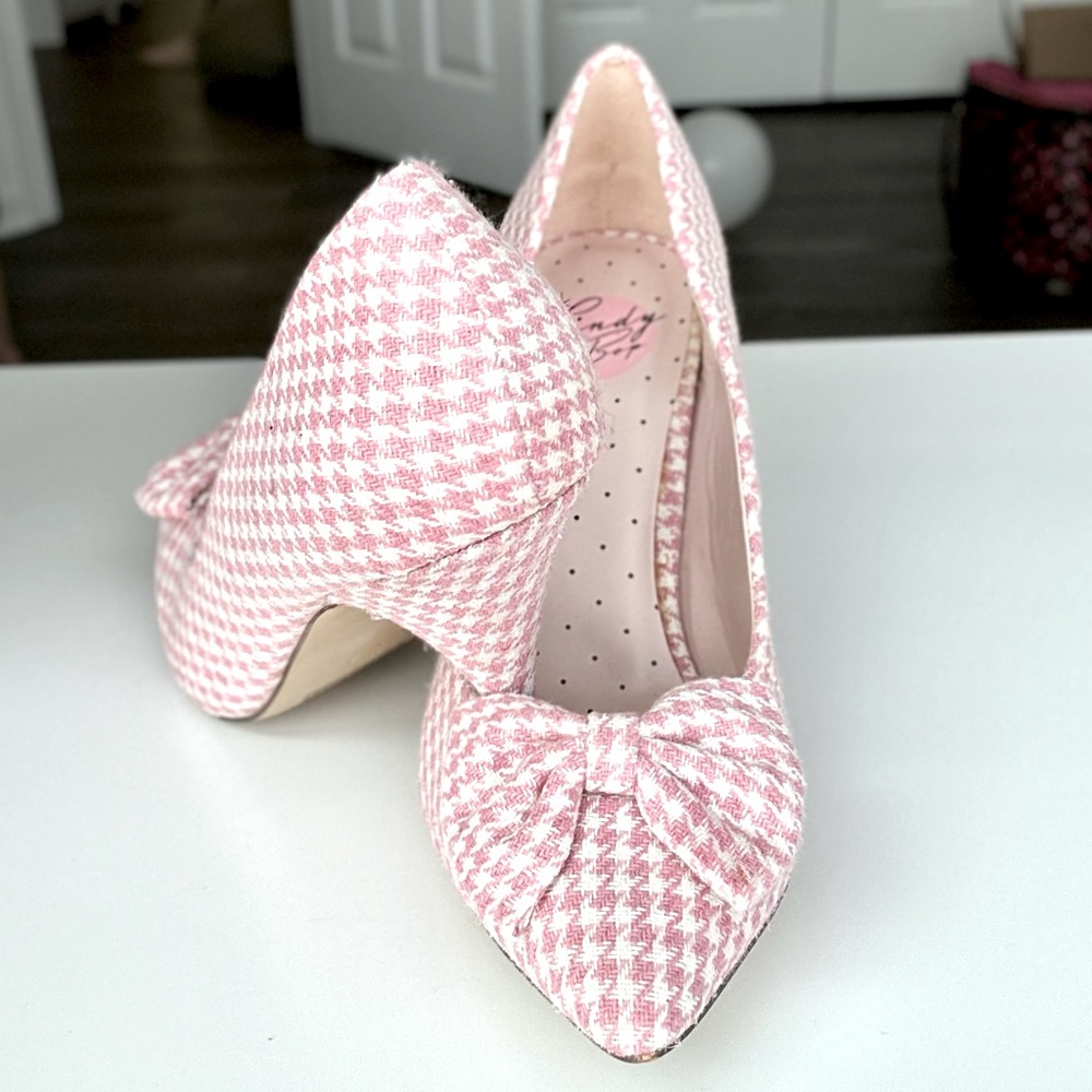Lindsey Bop Bow Detail Pink houndstooth Pump